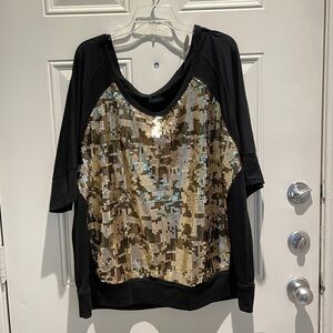 Lane Bryant Sequin Dolman Top Size 26/28 (4X), NEW Black Gold Sparkle Bling